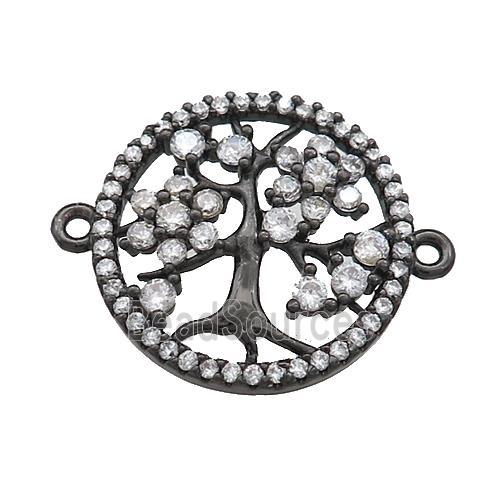 Tree Of Life Connector Pave Zircon Copper Circle Black Plated