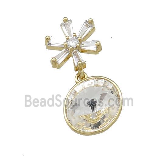 Copper Pendant Pave Crystal Glass Snowflake Gold Plated