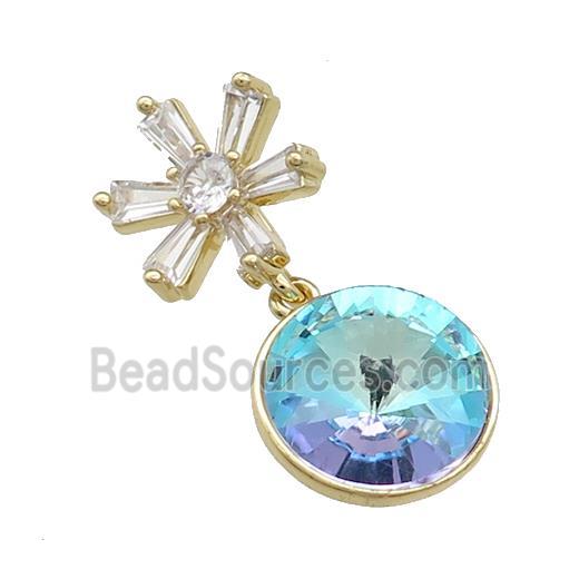 Copper Pendant Pave Blue Crystal Glass Snowflake Gold Plated