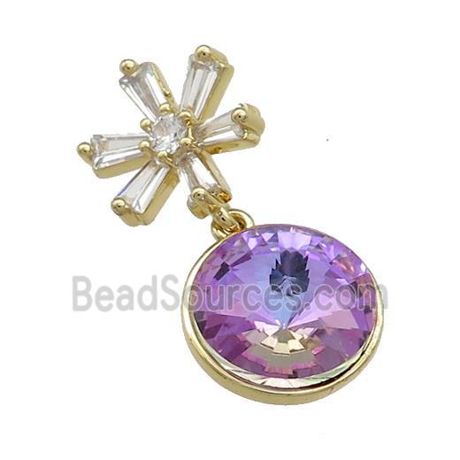 Copper Pendant Pave Purple Crystal Glass Snowflake Gold Plated