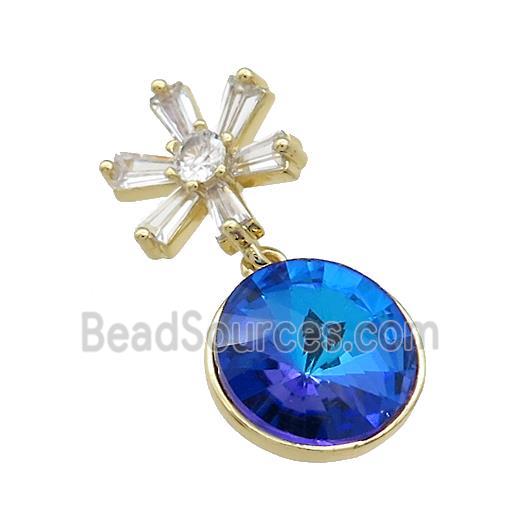 Copper Pendant Pave Blue Crystal Glass Snowflake Gold Plated