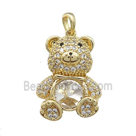 Copper Bear Pendant Pave Zircon Crystal Glass Gold Plated