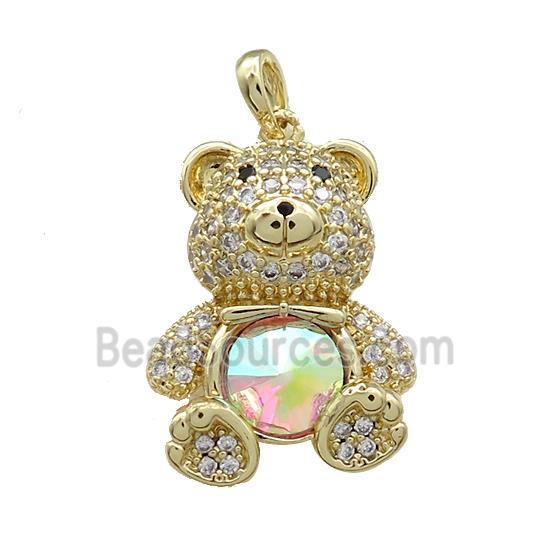 Copper Bear Pendant Pave Zircon Crystal Glass Gold Plated