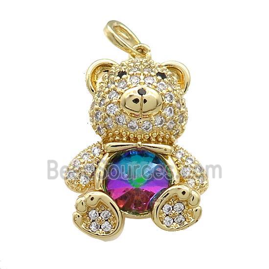 Copper Bear Pendant Pave Zircon Crystal Glass Gold Plated