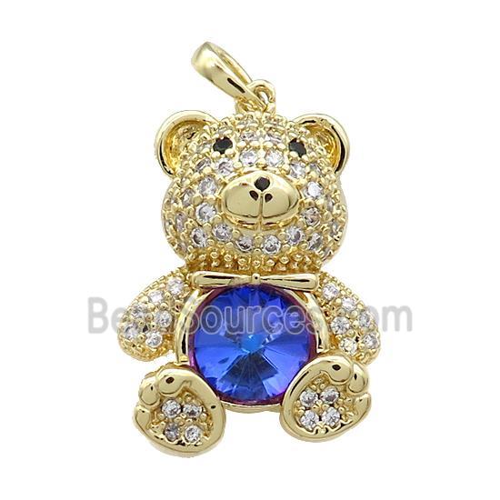 Copper Bear Pendant Pave Zircon Crystal Glass Gold Plated