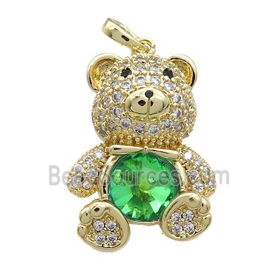 Copper Bear Pendant Pave Zircon Crystal Glass Gold Plated