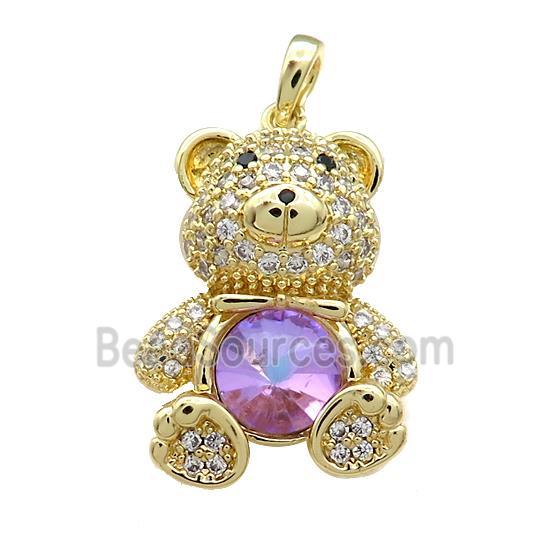 Copper Bear Pendant Pave Zircon Crystal Glass Gold Plated