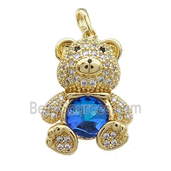 Copper Bear Pendant Pave Zircon Crystal Glass Gold Plated