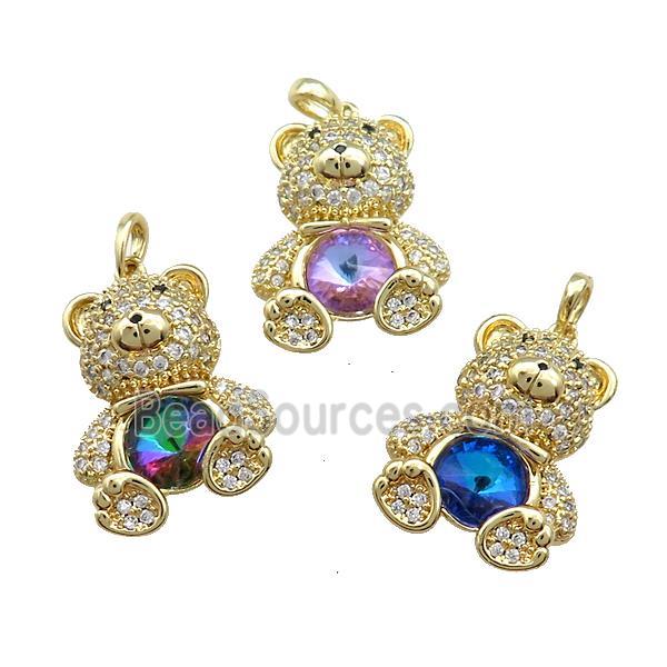 Copper Bear Pendant Pave Zircon Crystal Glass Gold Plated Mixed