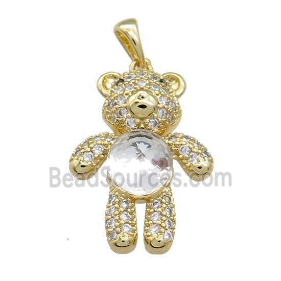 Copper Bear Pendant Pave Zircon Crystal Glass Gold Plated