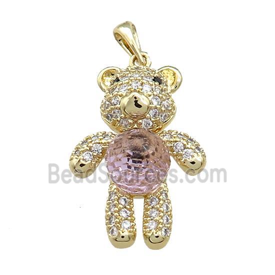 Copper Bear Pendant Pave Zircon Crystal Glass Gold Plated