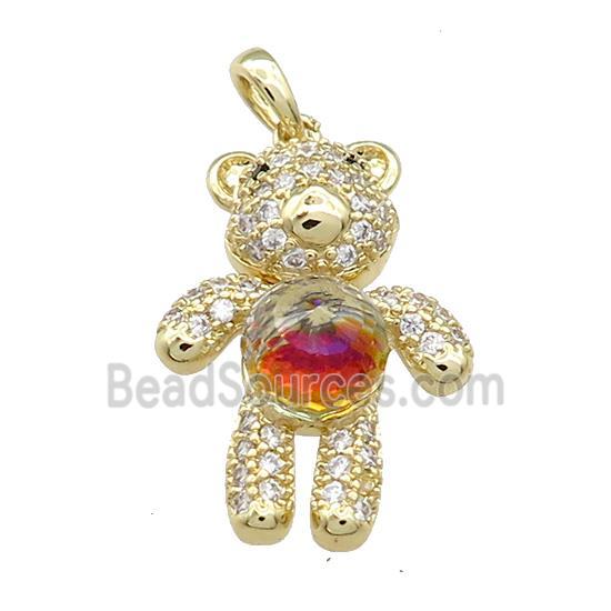 Copper Bear Pendant Pave Zircon Crystal Glass Gold Plated