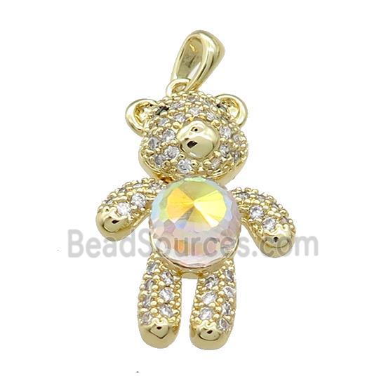 Copper Bear Pendant Pave Zircon Crystal Glass Gold Plated