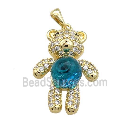 Copper Bear Pendant Pave Zircon Crystal Glass Gold Plated