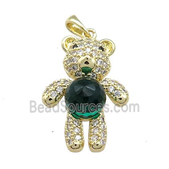 Copper Bear Pendant Pave Zircon Crystal Glass Gold Plated