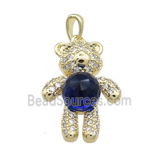 Copper Bear Pendant Pave Zircon Crystal Glass Gold Plated