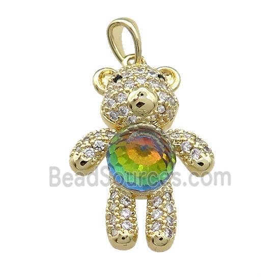 Copper Bear Pendant Pave Zircon Crystal Glass Gold Plated