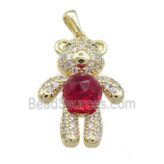 Copper Bear Pendant Pave Zircon Crystal Glass Gold Plated