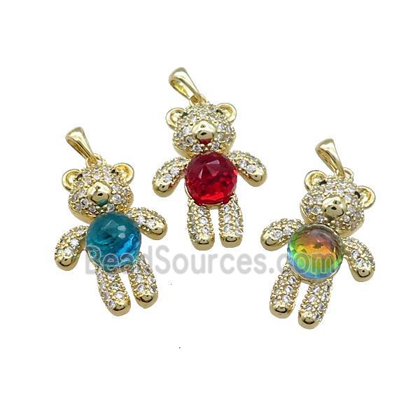 Copper Bear Pendant Pave Zircon Crystal Glass Gold Plated Mixed