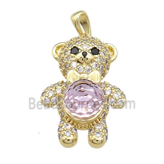 Copper Bear Pendant Pave Zircon Crystal Glass Gold Plated