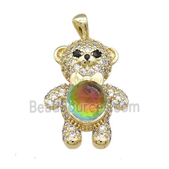 Copper Bear Pendant Pave Zircon Crystal Glass Gold Plated