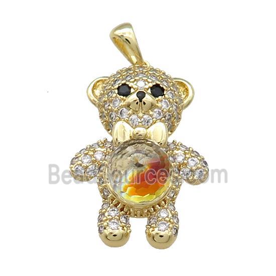 Copper Bear Pendant Pave Zircon Crystal Glass Gold Plated