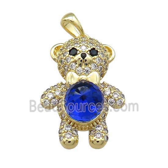 Copper Bear Pendant Pave Zircon Crystal Glass Gold Plated