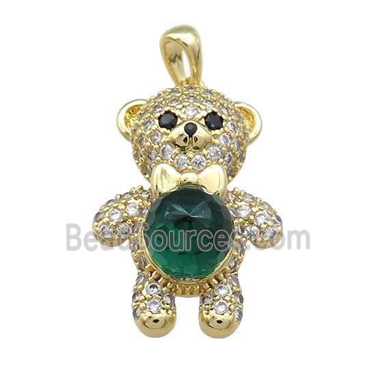 Copper Bear Pendant Pave Zircon Crystal Glass Gold Plated