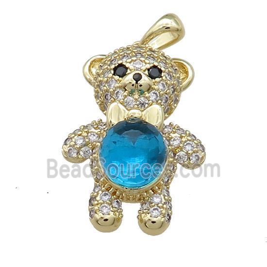 Copper Bear Pendant Pave Zircon Crystal Glass Gold Plated