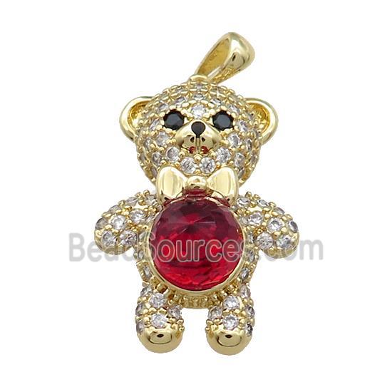 Copper Bear Pendant Pave Zircon Crystal Glass Gold Plated