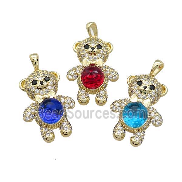 Copper Bear Pendant Pave Zircon Crystal Glass Gold Plated Mixed