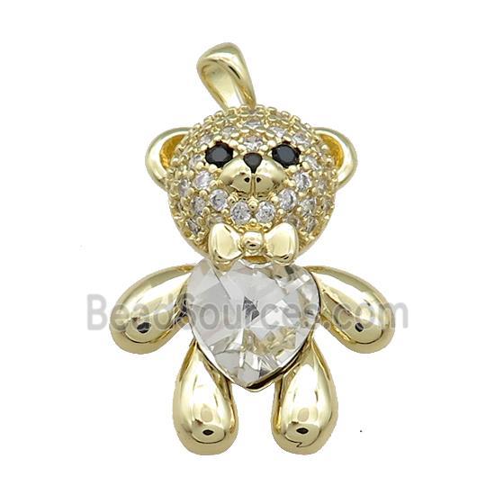 Copper Bear Pendant Pave Zircon Crystal Glass Gold Plated