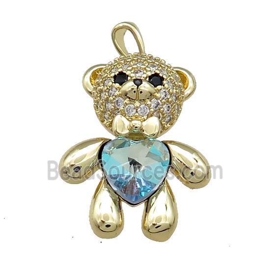 Copper Bear Pendant Pave Zircon Crystal Glass Gold Plated