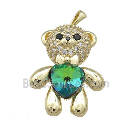 Copper Bear Pendant Pave Zircon Crystal Glass Gold Plated