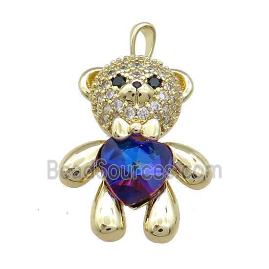 Copper Bear Pendant Pave Zircon Crystal Glass Gold Plated