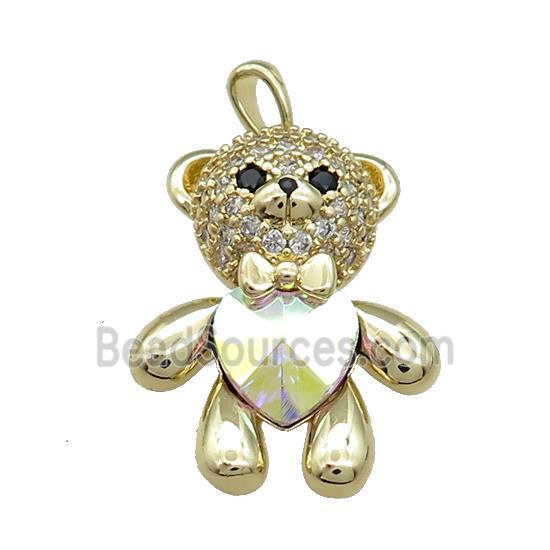 Copper Bear Pendant Pave Zircon Crystal Glass Gold Plated