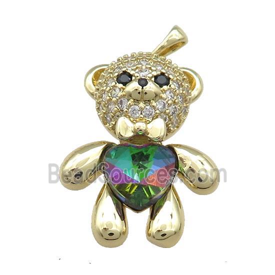 Copper Bear Pendant Pave Zircon Crystal Glass Gold Plated