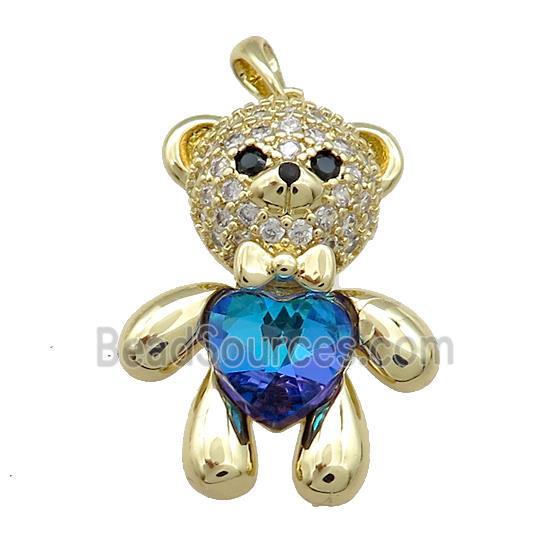 Copper Bear Pendant Pave Zircon Crystal Glass Gold Plated