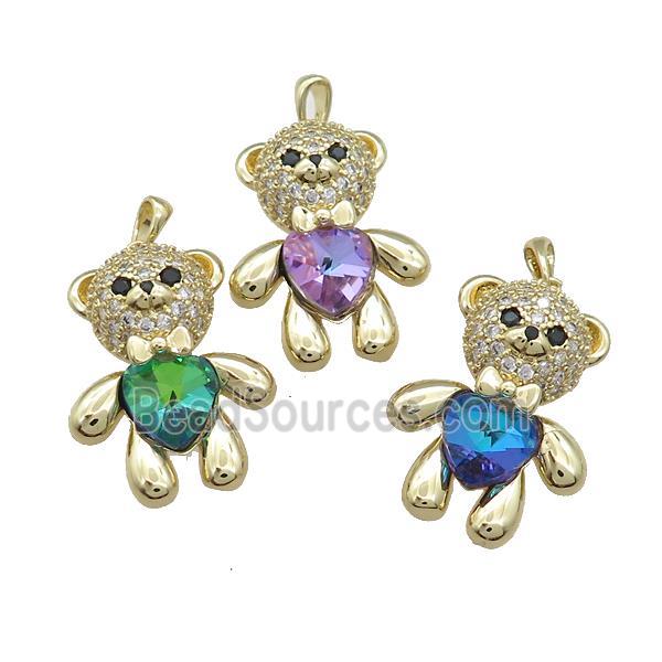 Copper Bear Pendant Pave Zircon Crystal Glass Gold Plated Mixed