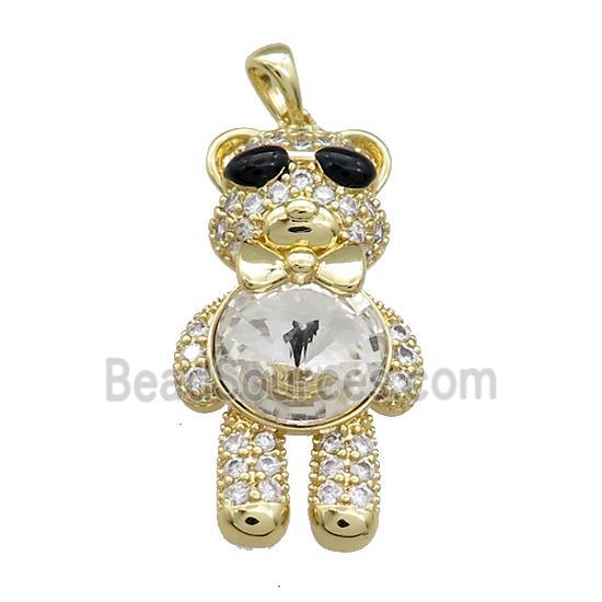 Copper Bear Pendant Pave Zircon Crystal Glass Gold Plated