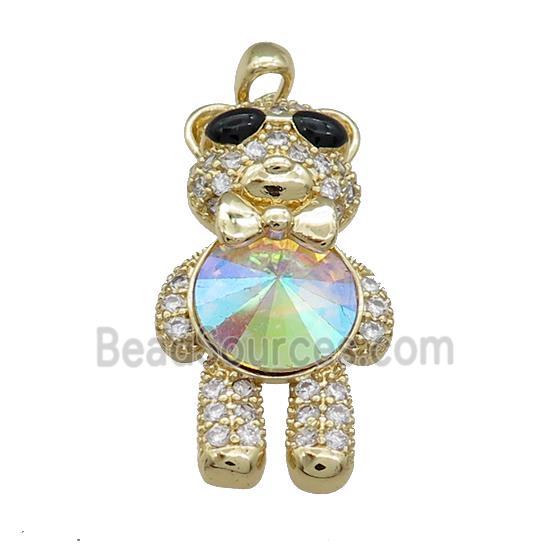 Copper Bear Pendant Pave Zircon Crystal Glass Gold Plated