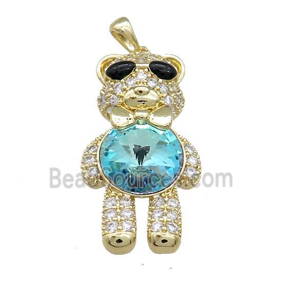 Copper Bear Pendant Pave Zircon Crystal Glass Gold Plated