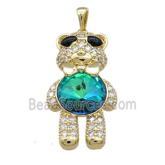 Copper Bear Pendant Pave Zircon Crystal Glass Gold Plated