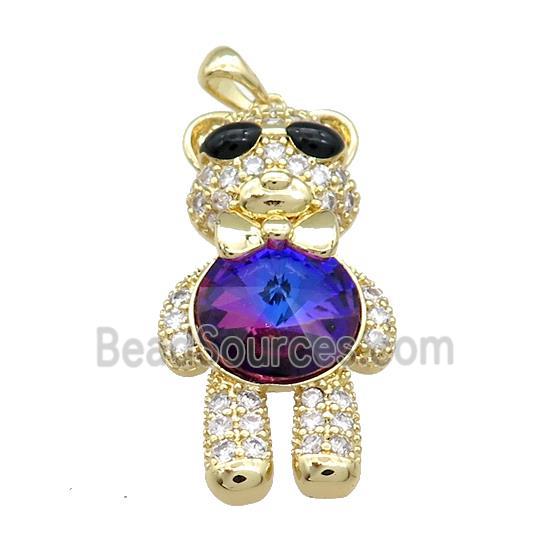 Copper Bear Pendant Pave Zircon Crystal Glass Gold Plated