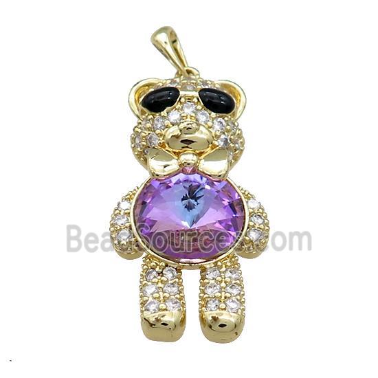 Copper Bear Pendant Pave Zircon Crystal Glass Gold Plated