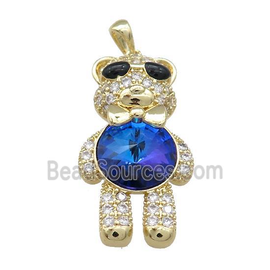 Copper Bear Pendant Pave Zircon Crystal Glass Gold Plated