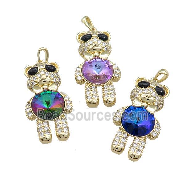 Copper Bear Pendant Pave Zircon Crystal Glass Gold Plated Mixed