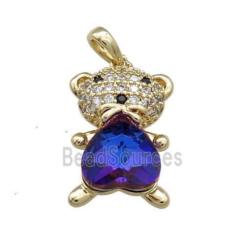 Copper Mouse Pendant Pave Zircon Crystal Glass Gold Plated