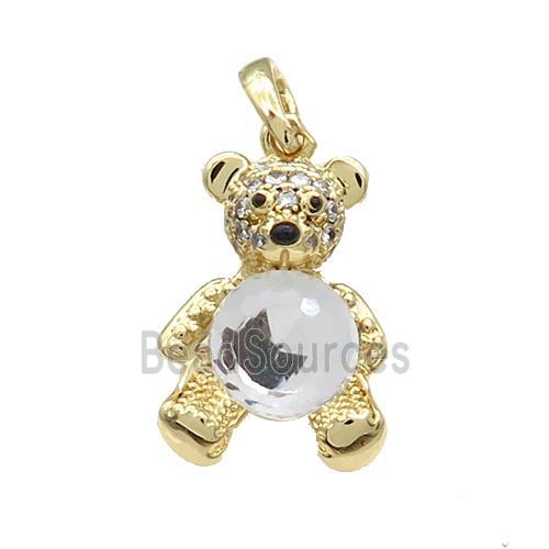 Copper Bear Pendant Pave Zircon Crystal Glass Gold Plated