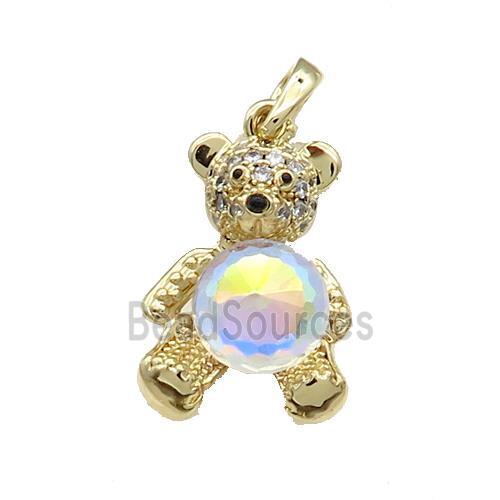 Copper Bear Pendant Pave Zircon Crystal Glass Gold Plated